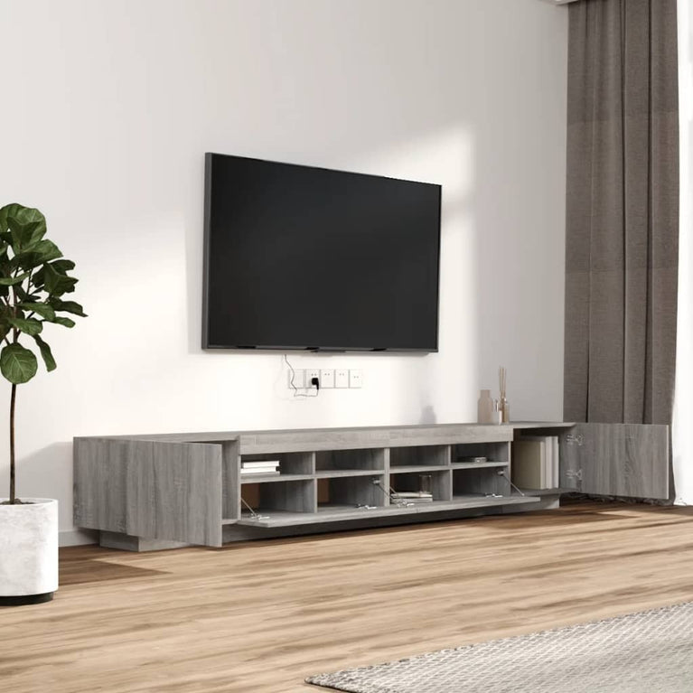 3-delige Tv-meubelset met LED's bewerkt hout grijs sonoma eiken
