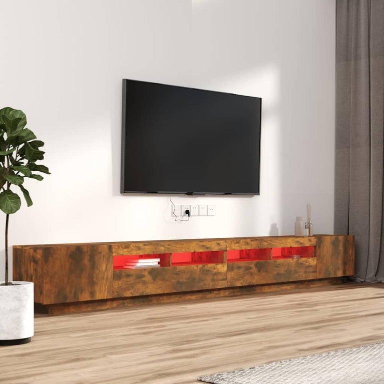 3-delige Tv-meubelset met LED bewerkt hout gerookt eikenkleurig MeubelReus