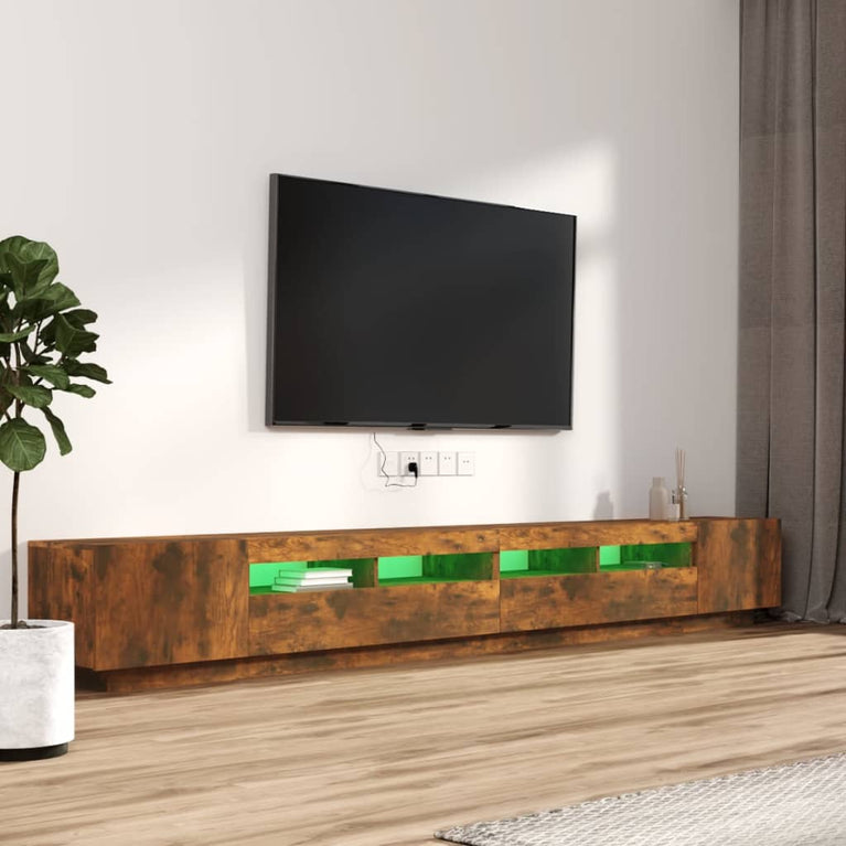 3-delige Tv-meubelset met LED bewerkt hout gerookt eikenkleurig MeubelReus