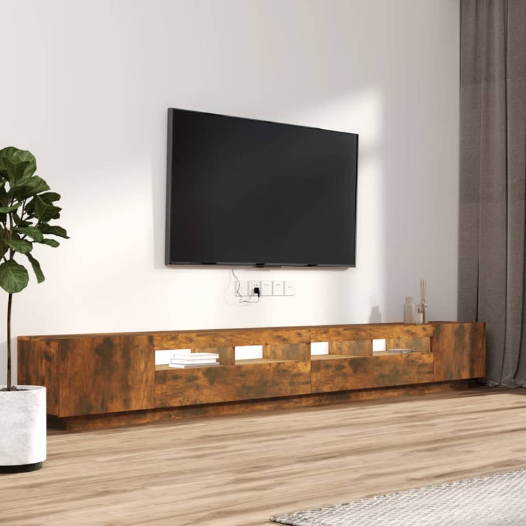 3-delige Tv-meubelset met LED bewerkt hout gerookt eikenkleurig MeubelReus