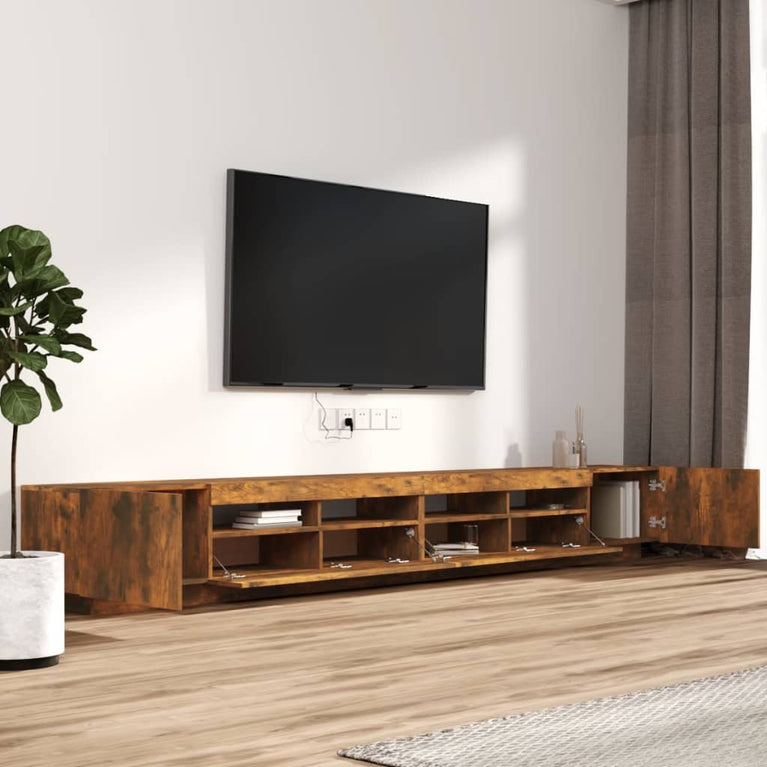 3-delige Tv-meubelset met LED bewerkt hout gerookt eikenkleurig MeubelReus