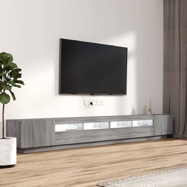 3-delige Tv-meubelset met LED's bewerkt hout grijs sonoma eiken