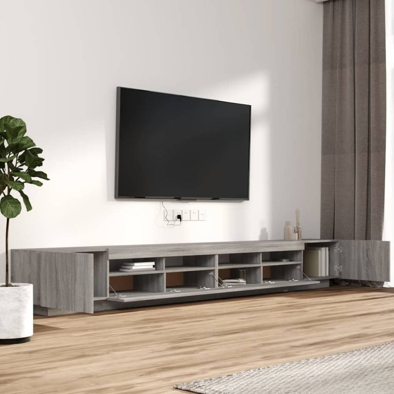 3-delige Tv-meubelset met LED's bewerkt hout grijs sonoma eiken