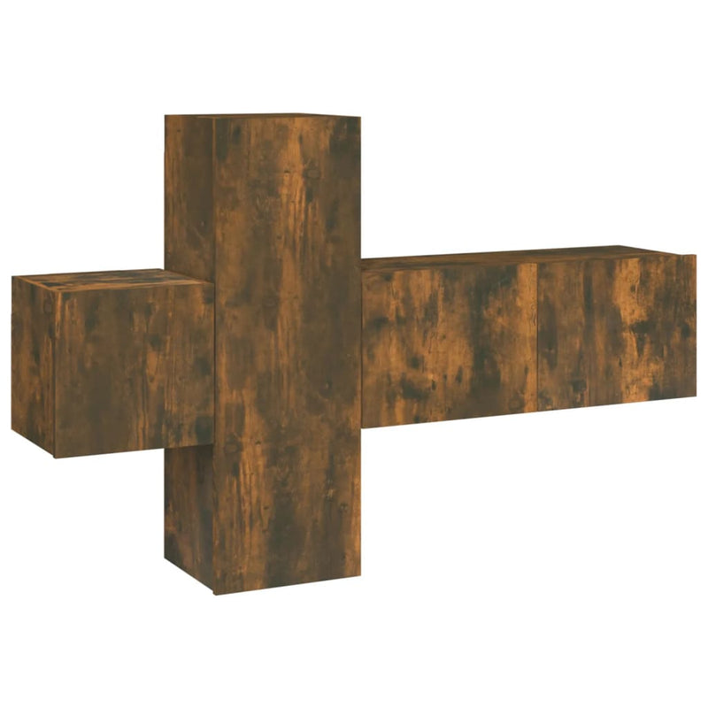 3-delige Tv-meubelset bewerkt hout gerookt eikenkleurig MeubelReus