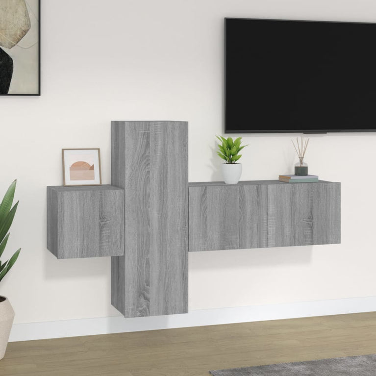 3-delige Tv-meubelset bewerkt hout grijs sonoma eikenkleurig MeubelReus