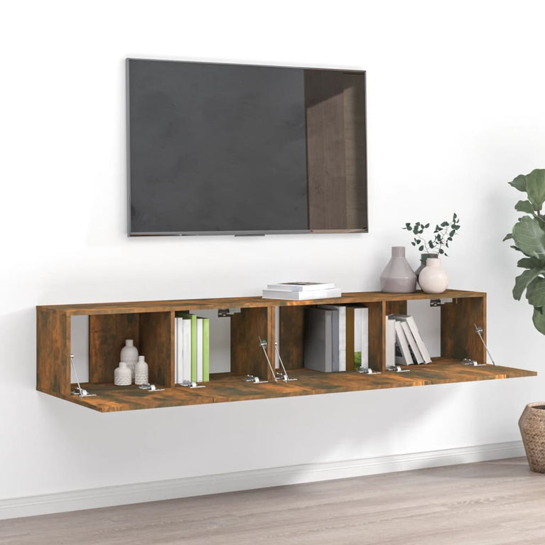 2-delige Tv-meubelset bewerkt hout gerookt eikenkleurig MeubelReus