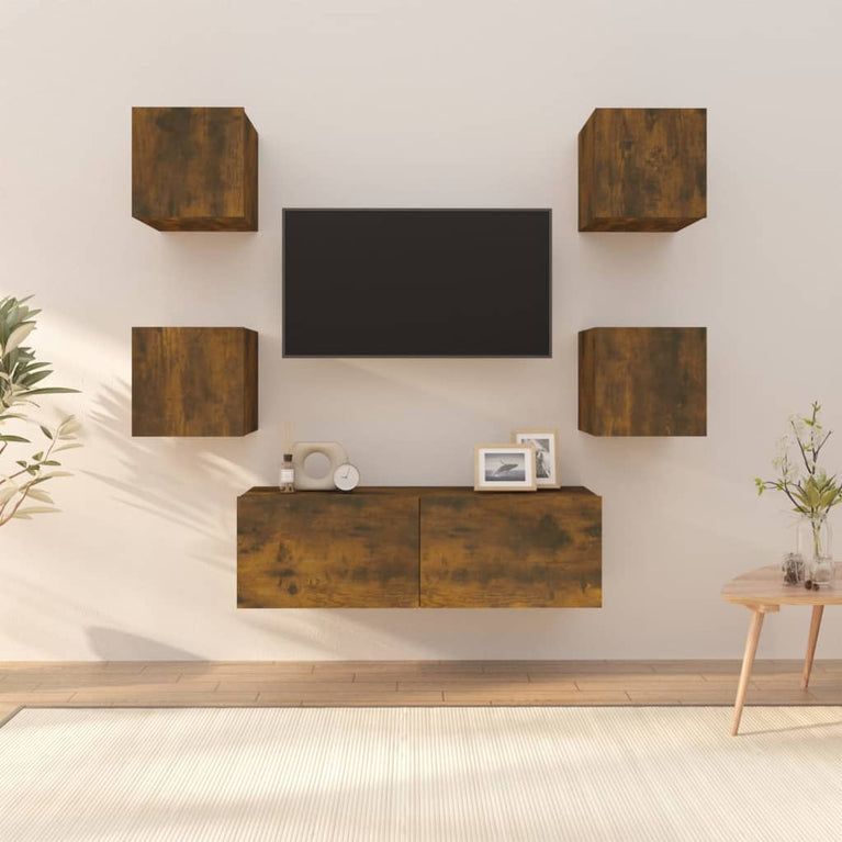 Tv-wandmeubelset bewerkt hout gerookt eikenkleurig MeubelReus