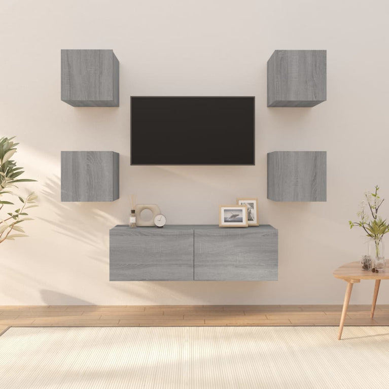 Tv-wandmeubelset bewerkt hout grijs sonoma eikenkleurig MeubelReus