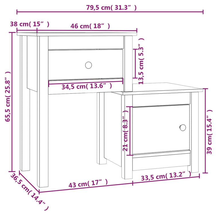 Nachtkastjes 2 st 79,5x38x65,5 cm massief grenenhout MeubelReus