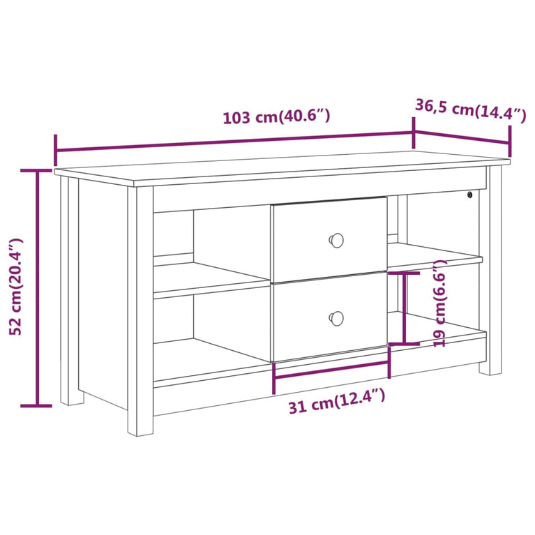 Tv-meubel 103x36,5x52 cm massief grenenhout MeubelReus