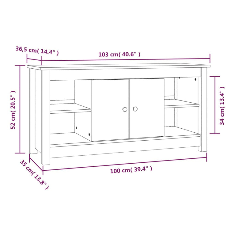 Tv-meubel 103x36,5x52 cm massief grenenhout wit MeubelReus