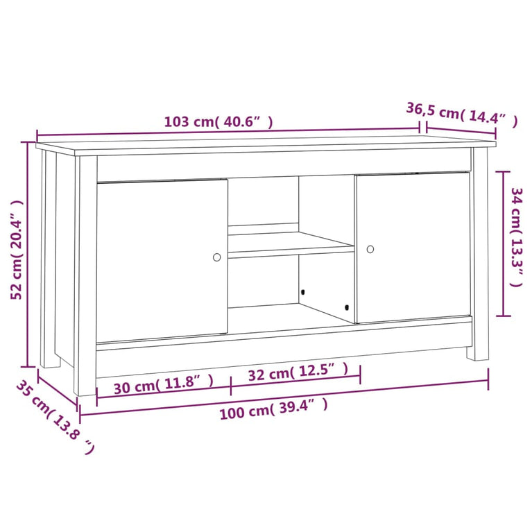 Tv-meubel 103x36,5x52 cm massief grenenhout grijs MeubelReus
