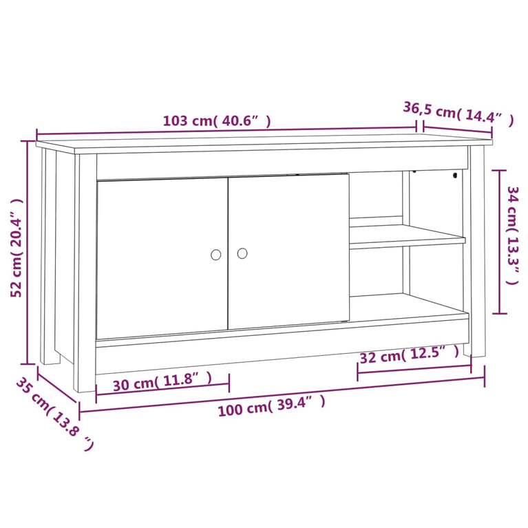 Tv-meubel 103x36,5x52 cm massief grenenhout grijs MeubelReus