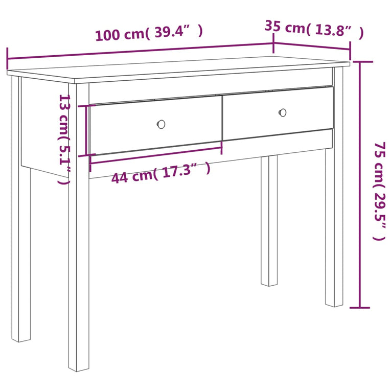 Wandtafel 100x35x75 cm massief grenenhout honingbruin MeubelReus