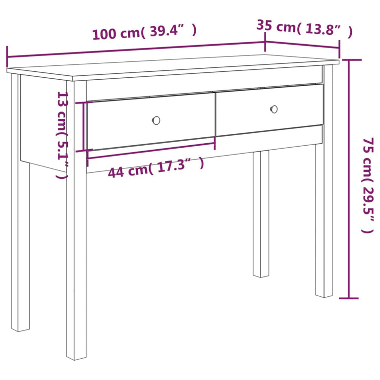 Wandtafel 100x35x75 cm massief grenenhout zwart MeubelReus