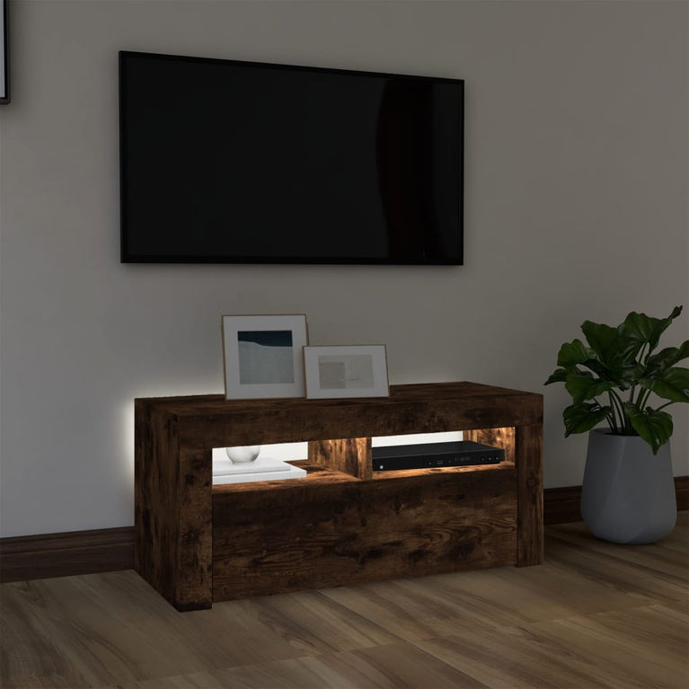 Tv-meubel met LED-verlichting 90x35x40 cm gerookt eikenkleurig MeubelReus