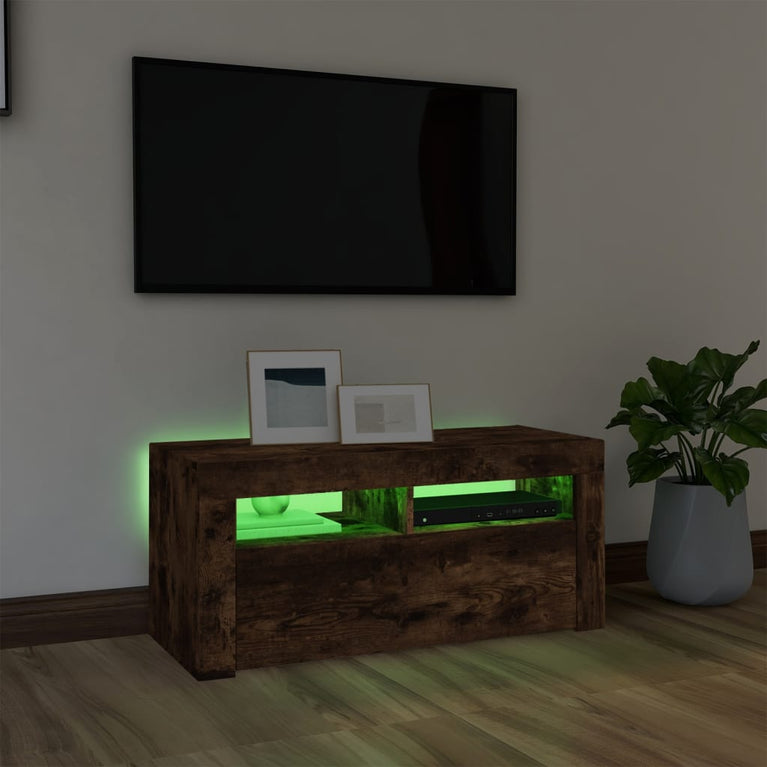 Tv-meubel met LED-verlichting 90x35x40 cm gerookt eikenkleurig MeubelReus