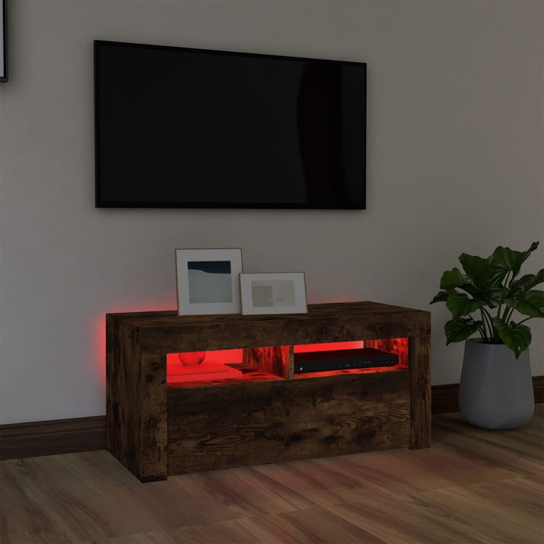 Tv-meubel met LED-verlichting 90x35x40 cm gerookt eikenkleurig MeubelReus