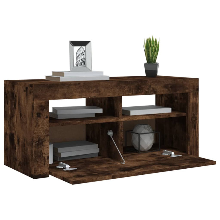 Tv-meubel met LED-verlichting 90x35x40 cm gerookt eikenkleurig MeubelReus