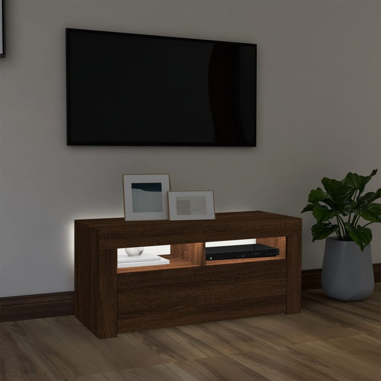 Tv-meubel met LED-verlichting 90x35x40 cm bruineikenkleurig MeubelReus