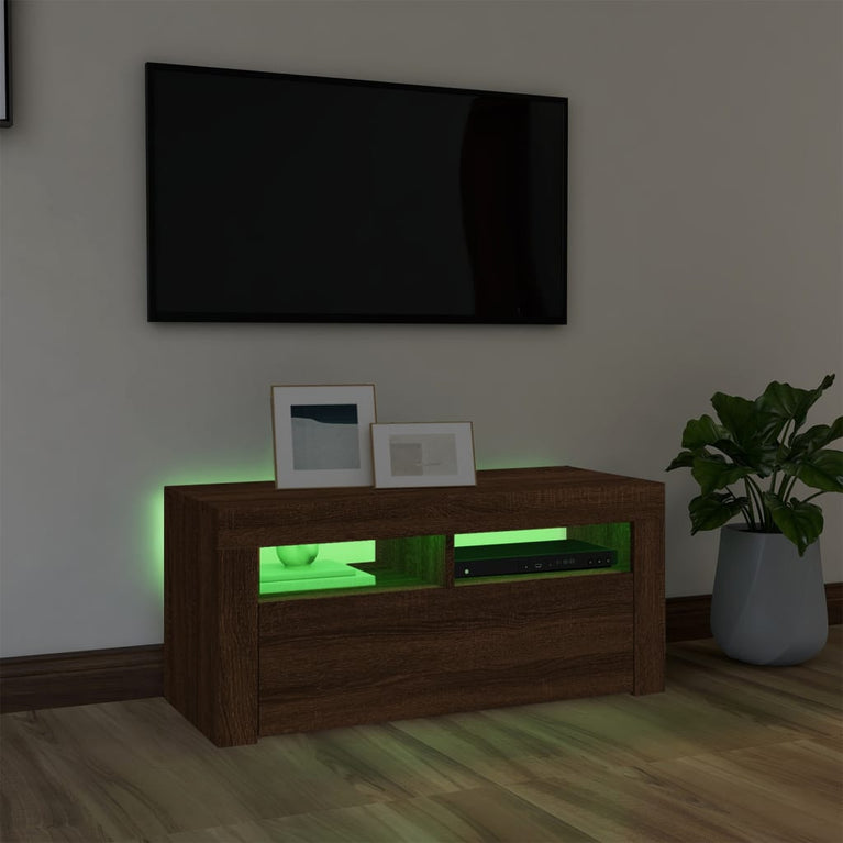 Tv-meubel met LED-verlichting 90x35x40 cm bruineikenkleurig MeubelReus