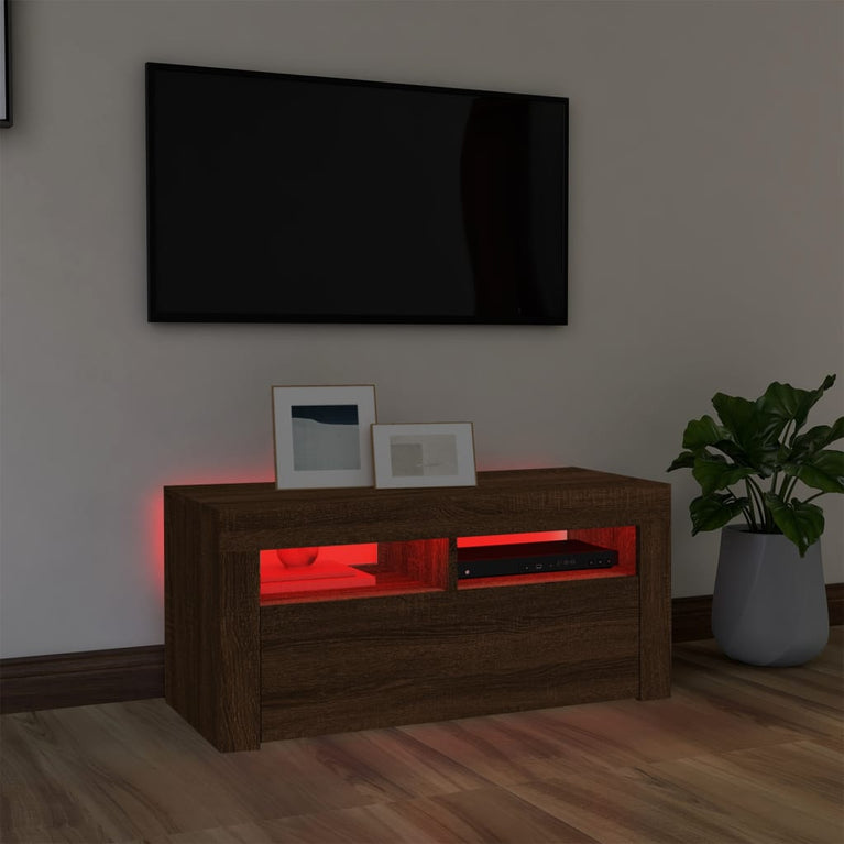 Tv-meubel met LED-verlichting 90x35x40 cm bruineikenkleurig MeubelReus