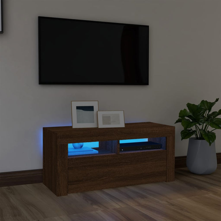Tv-meubel met LED-verlichting 90x35x40 cm bruineikenkleurig MeubelReus
