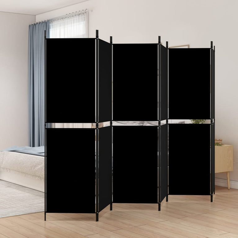 Kamerscherm met 6 panelen 300x180 cm stof zwart MeubelReus