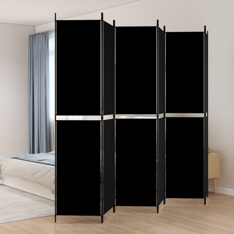 Kamerscherm met 6 panelen 300x220 cm stof zwart MeubelReus