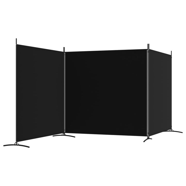 Kamerscherm met 3 panelen 525x180 cm stof zwart