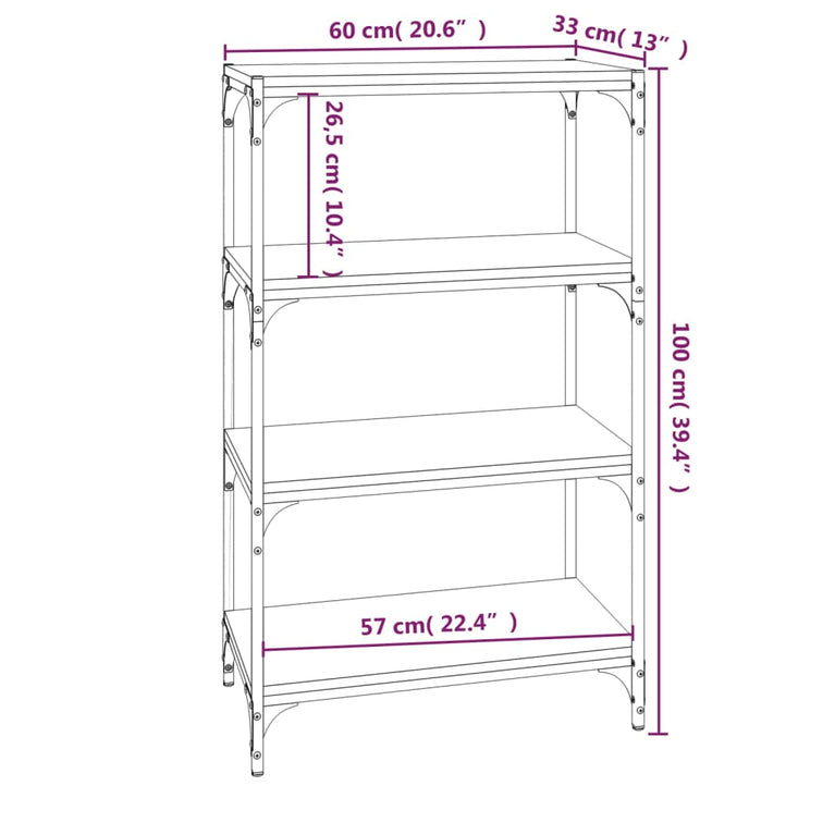Boekenkast 60x33x100 cm bewerkt hout en staal gerookt eiken MeubelReus