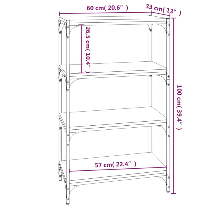 Boekenkast 60x33x100 cm bewerkt hout en staal bruin eikenkleur MeubelReus