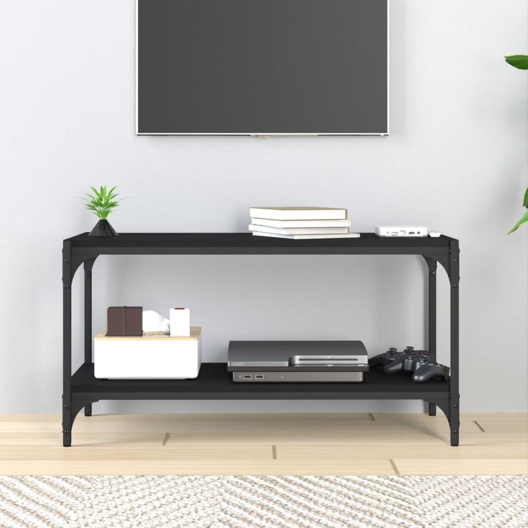 Tv-meubel 80x33x41 cm bewerkt hout en staal zwart MeubelReus