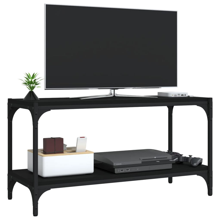 Tv-meubel 80x33x41 cm bewerkt hout en staal zwart MeubelReus