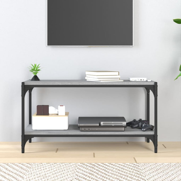 Tv-meubel 80x33x41 cm bewerkt hout en staal grijs sonoma eiken MeubelReus