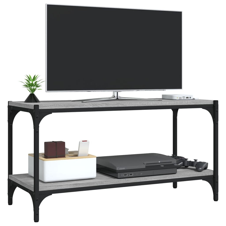 Tv-meubel 80x33x41 cm bewerkt hout en staal grijs sonoma eiken MeubelReus