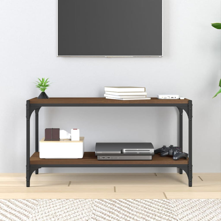 Tv-meubel 80x33x41 cm bewerkt hout en staal bruin eikenkleur MeubelReus