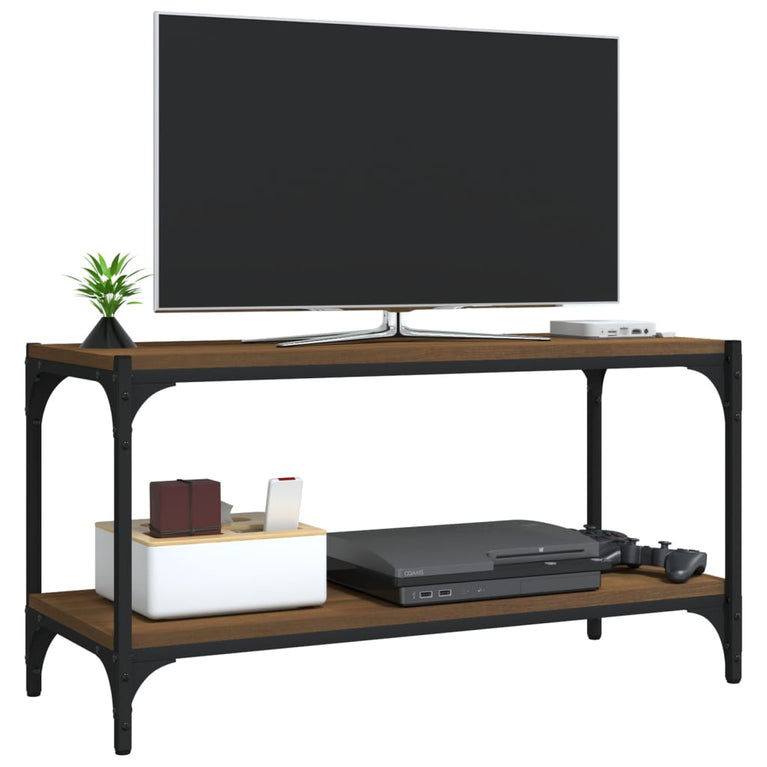 Tv-meubel 80x33x41 cm bewerkt hout en staal bruin eikenkleur MeubelReus