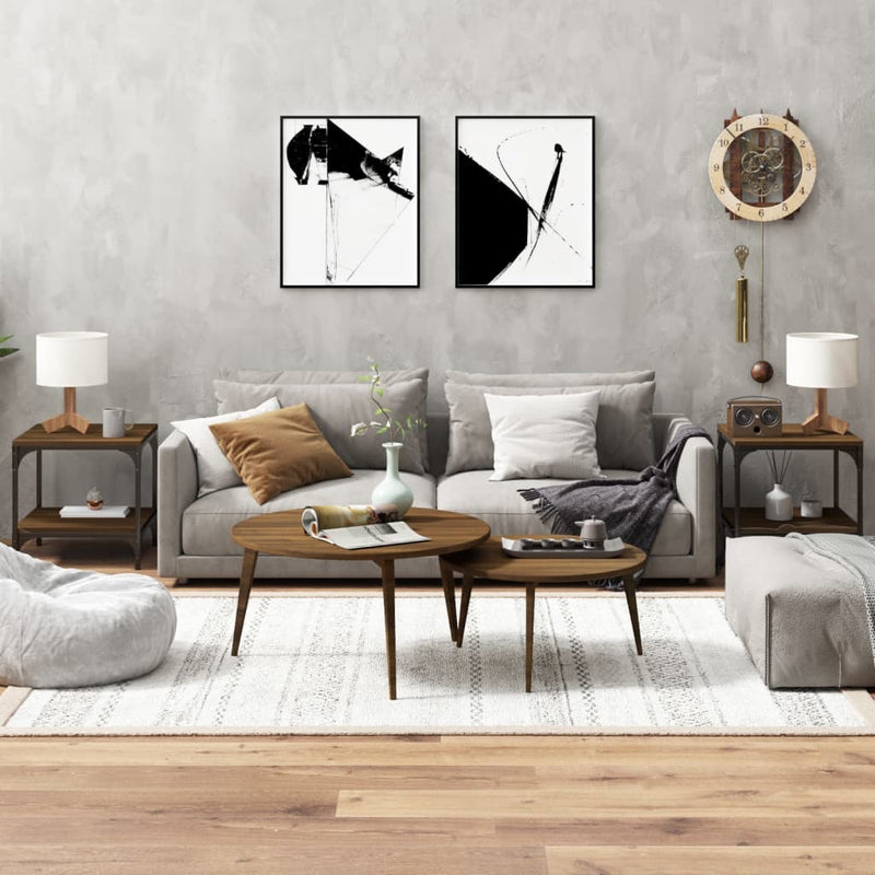 Bijzettafels 2 st 40x40x40 cm bewerkt hout bruineiken MeubelReus