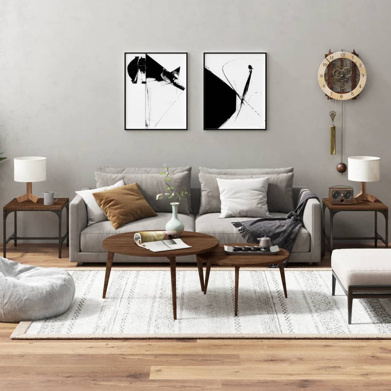 Bijzettafels 2 st 40x40x35 cm bewerkt hout bruineiken MeubelReus