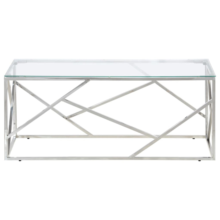 Salontafel roestvrijstaal en gehard glas zilverkleurig