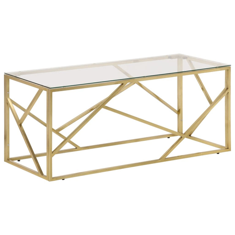 Salontafel roestvrijstaal en gehard glas goudkleurig