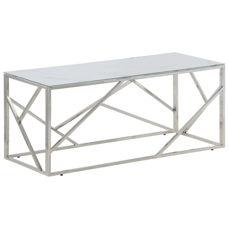 Salontafel roestvrijstaal en gehard glas zilverkleurig