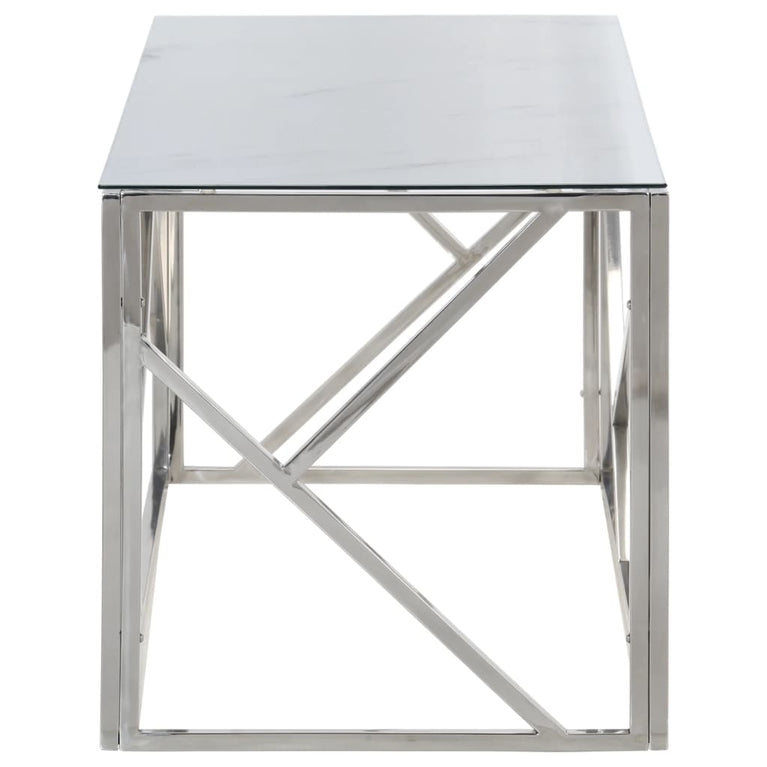 Salontafel roestvrijstaal en gehard glas zilverkleurig