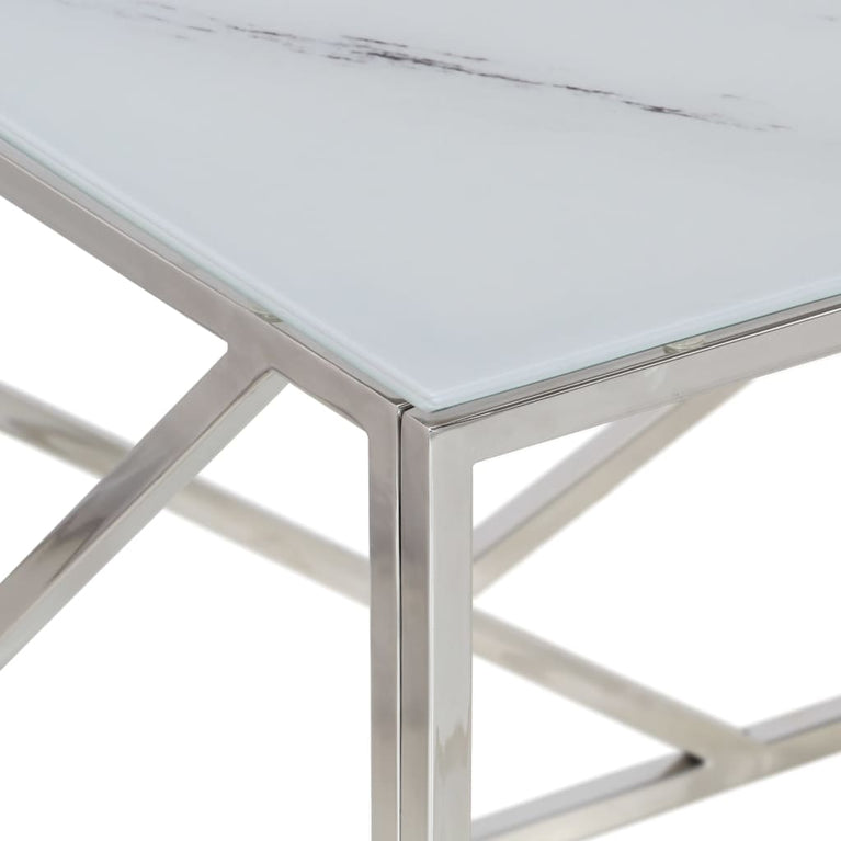 Salontafel roestvrijstaal en gehard glas zilverkleurig