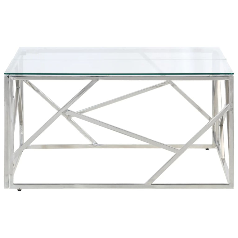 Salontafel roestvrijstaal en gehard glas zilverkleurig
