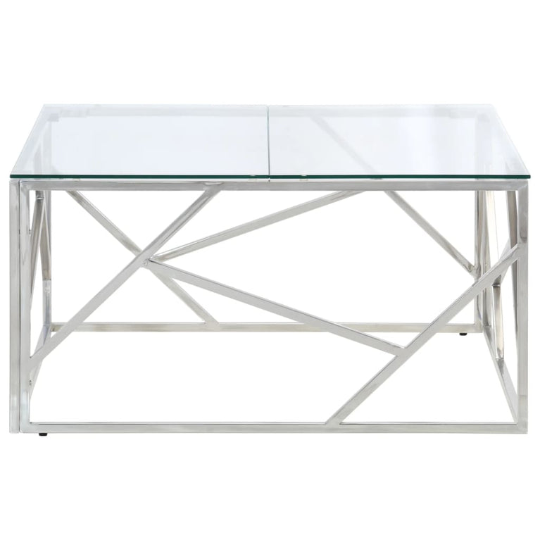 Salontafel roestvrijstaal en gehard glas zilverkleurig