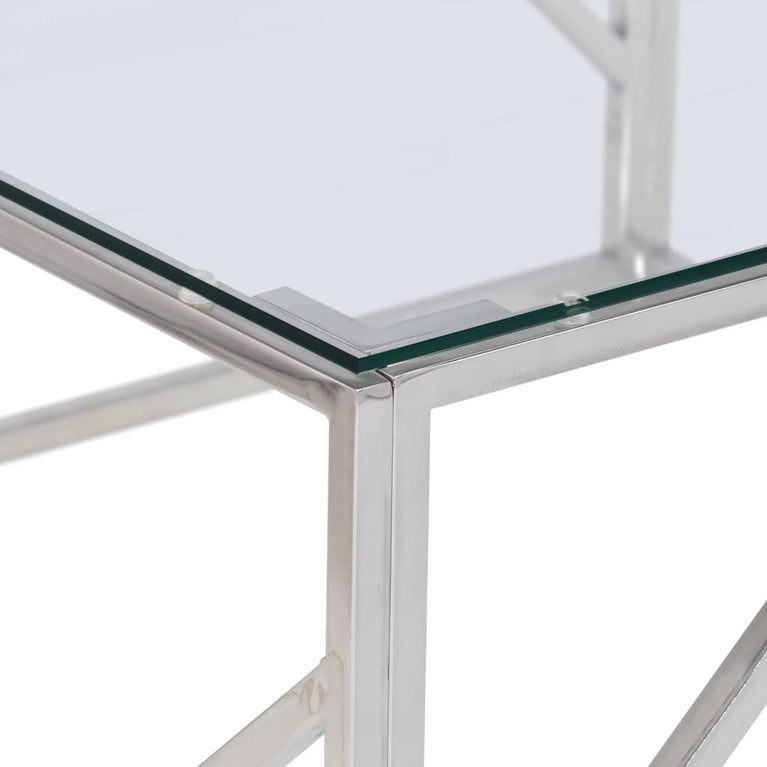 Salontafel roestvrijstaal en gehard glas zilverkleurig