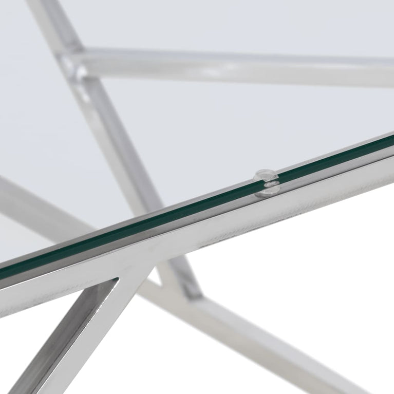 Salontafel roestvrijstaal en gehard glas zilverkleurig
