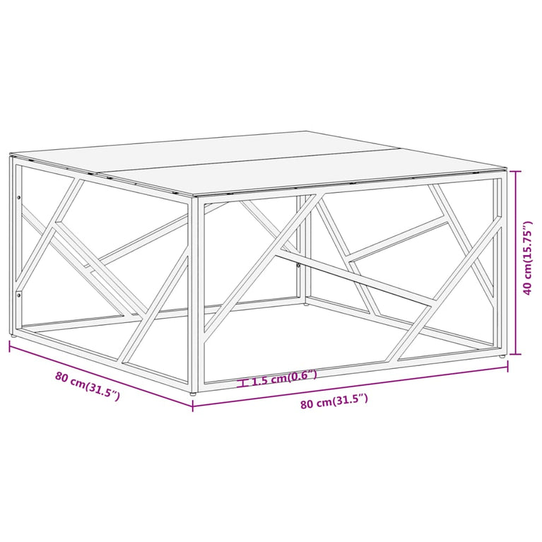 Salontafel roestvrijstaal en gehard glas zilverkleurig